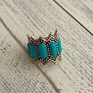Sterling Silver Turquoise & Ruby Beaded Halo Ring size 5.75